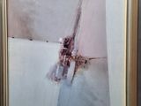 a picture of an oil painting on a easel on display