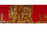 une image représentant un tableau où l'on voit un groupe de personnes sur fond rouge