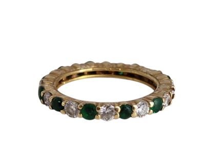 Alliance américaine en or sertie de diamants et émeraudes ca…