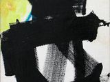 an image of a black and white painting with a yellow background