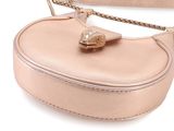 a pink purse that has a gold heart on it