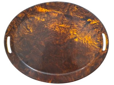 the tray is made of wood and has a round design