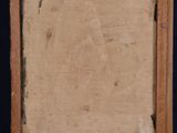 an old wooden easel with a blank canvas on top of it