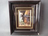framed picture of a painting of a kitchen with a stove and a sink