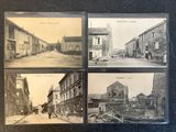 four old black and white photos of a street in a town