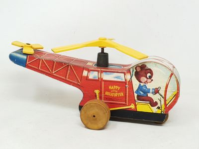 FISHER-PRICE -USA, v.1955 hélicoptère en bois recouvert de p…