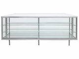 a glass display case with shelves and shelves on each side
