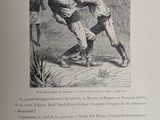 an old book with a picture of a man and a woman fighting
