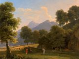a painting of a man and a woman in a field
