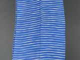a blue and white towel with a white stripe on it