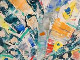 une peinture représentant un mélange de différentes couleurs sur le mur