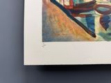 une image d'un tableau représentant un bateau sur l'eau