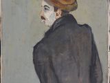 an oil painting of a man with a hat and a mustache