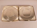 pair of silver plates in a box on a white surface