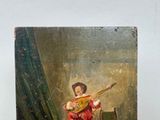 a painting of a man playing a guitar in a room