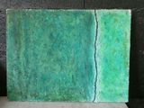 painting of a green and blue painting on a white surface