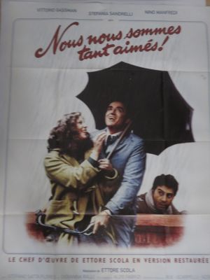 une affiche représentant un homme tenant un parapluie au-dessus d'un autre homme