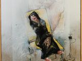 tableau représentant une femme assise sur une chaise dans une pièce