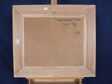 an old wooden easel with a painting on top of it