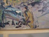 a painting of a man and a woman on a bench