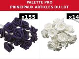 purple and white roses are arranged in a bunch on a white background