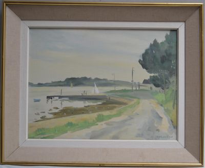 a picture of a painting of a boat on the water