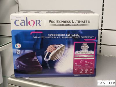 un carton contenant un nettoyeur à vapeur Calor Pro Express Ultimate II
