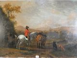 un tableau représentant un homme à cheval, entouré d'autres chevaux