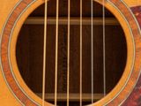 a close up of an acoustic guitar with strings