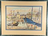a picture of a painting of a boat in the water