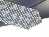 striped necktie with a blue, yellow, orange, and black design