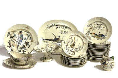a lot of plates and bowls with birds on them