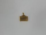 a close up of a gold plated metal object on a white surface
