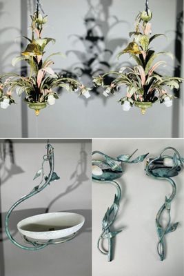 un collage de photos représentant un lustre et un bol