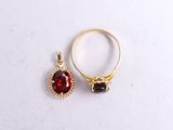 gold plated ring with garnett and garnett garnett