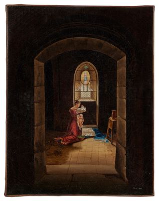 une image représentant un tableau où l'on voit une femme et un enfant dans une église