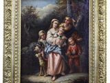 un tableau représentant une femme tenant un enfant dans ses bras et deux autres enfants