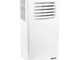 a white portable air conditioner sitting on top of a white table