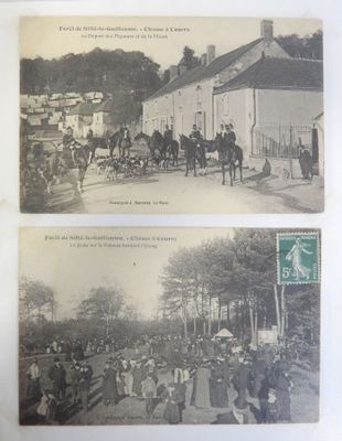 deux vieilles photos en noir et blanc représentant des personnes et des chevaux dans une ville