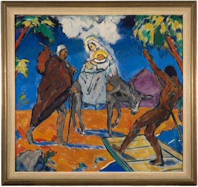 une image représentant un tableau où l'on voit un homme à dos d'âne et une femme à dos d'âne