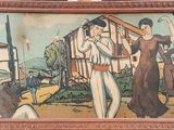 a painting of a group of people playing a game of baseball