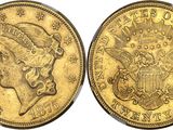 une pièce d'or sur laquelle figurent la tête d'une femme et un aigle