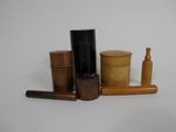 several different types of wooden containers on a white surface