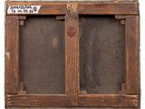 a wooden window with a glass pane and a sign on it