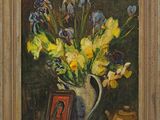 painting of flowers in a vase and a picture frame on a table