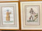 two framed pictures of a man and a woman with a dog