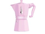 une illustration représentant une cafetière rose sur fond blanc