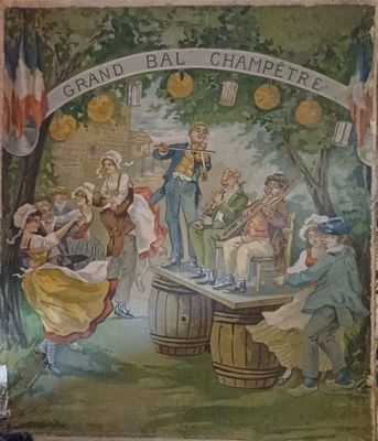 peinture sur le mur d'un bar représentant un homme jouant d'un instrument de musique
