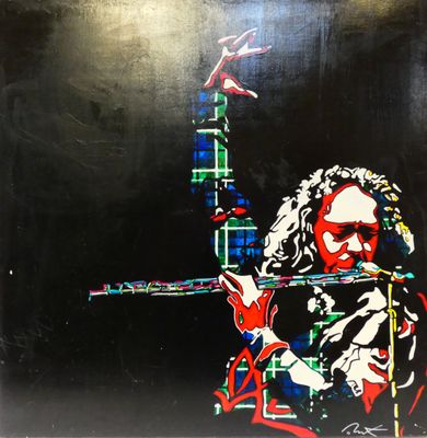 an image of a painting of a man holding a guitar