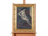 une peinture représentant une femme nue assise sur une chaise
